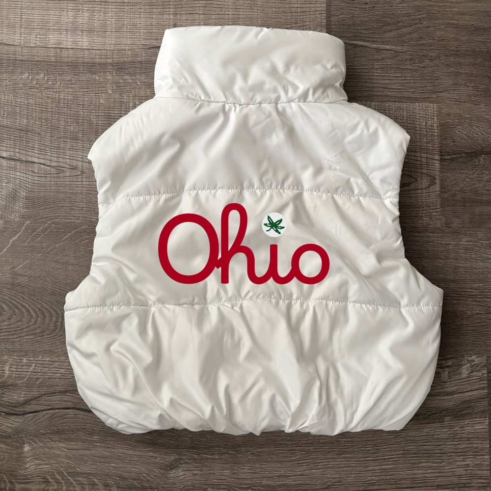 Ohio State Buckeyes Script Ohio White Crop Puffer Vest